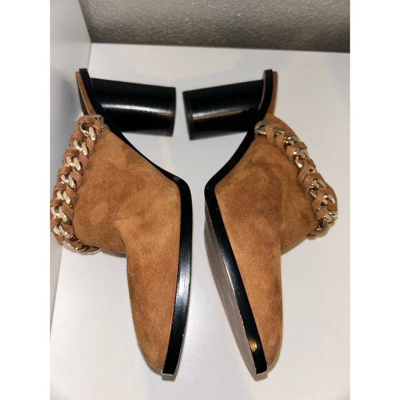 Rebecca Minkoff Galiyah Hippie Boho Edgy Saddle Suede Chain Round Stacked Heels - Picture 4 of 8